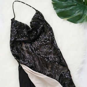 Sequin Halter Side Slit Dress